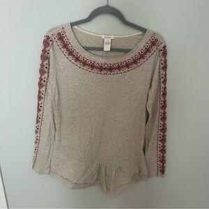 Sundance Cream Long Sleeve Embroidered Sleeve Ruffle Hem Top Size Small